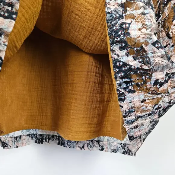 The Korner Lace Floral Puff Sleeve Mini Dress Sz M Mustard Navy Shift Tunic Top - Picture 4 of 9